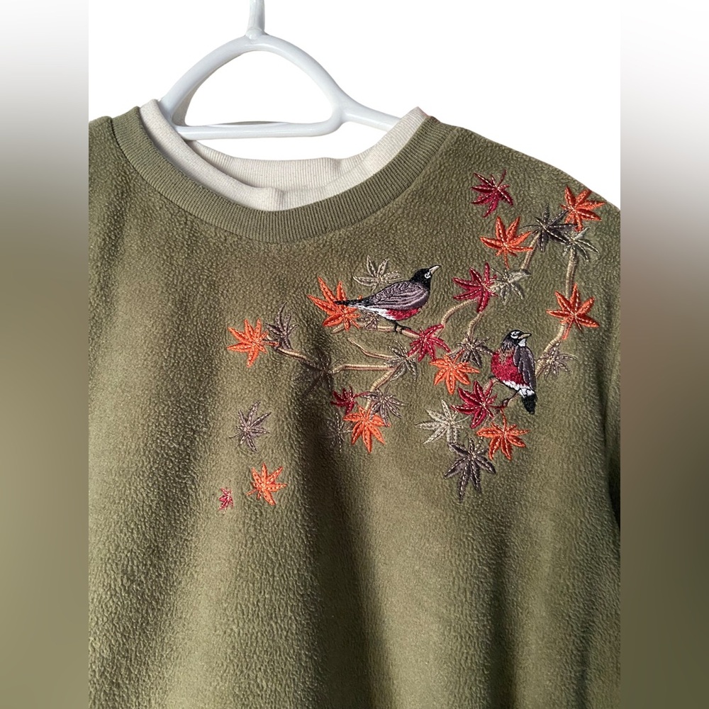 Vintage Tradition- Country Collection Embroidered Olive Green Bird Sweatshirt - Picture 3 of 5